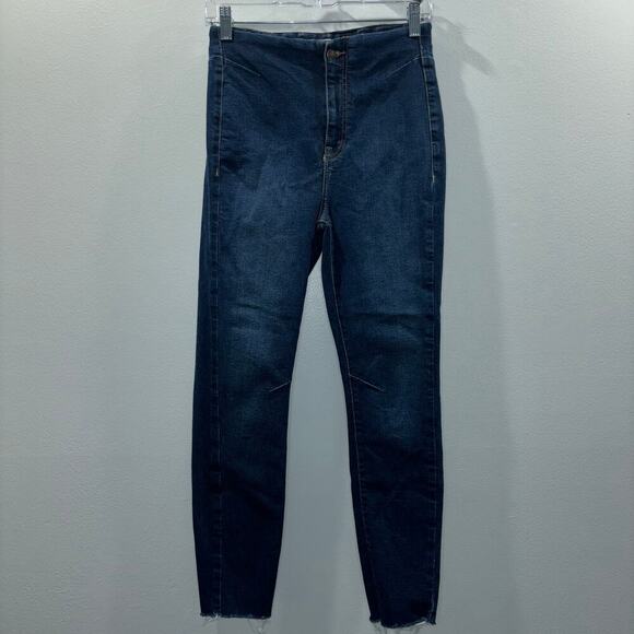 Free People Miles Away High Rise Skinny Jeans |Size 29 Raw Hem Dark Wash Stretch - Picture 7 of 14